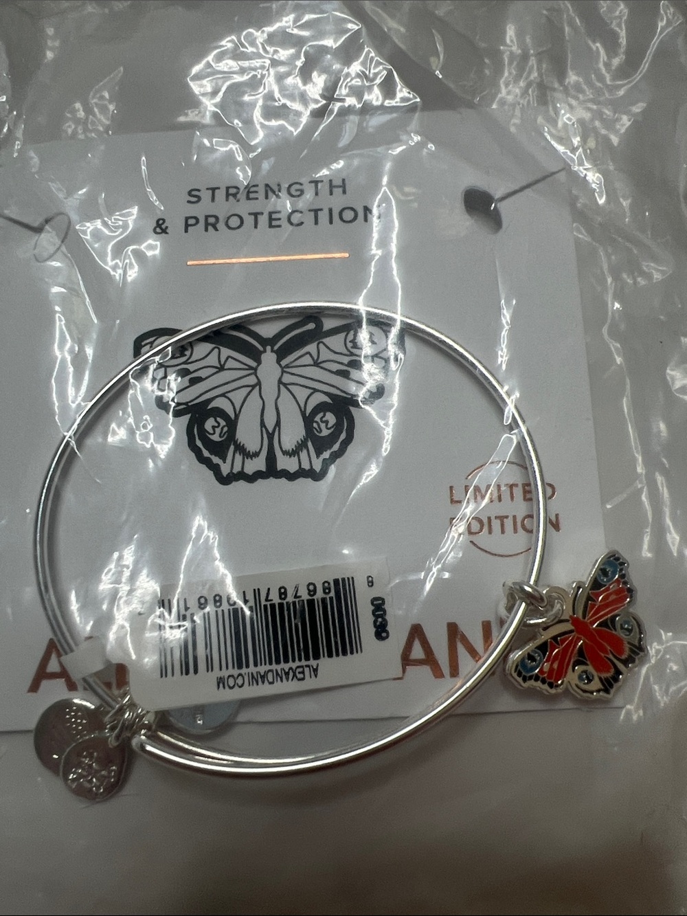 NEW Alex and Ani Peacock Butterfly Expandable Wire Bangle Silver Bracelet, NWT